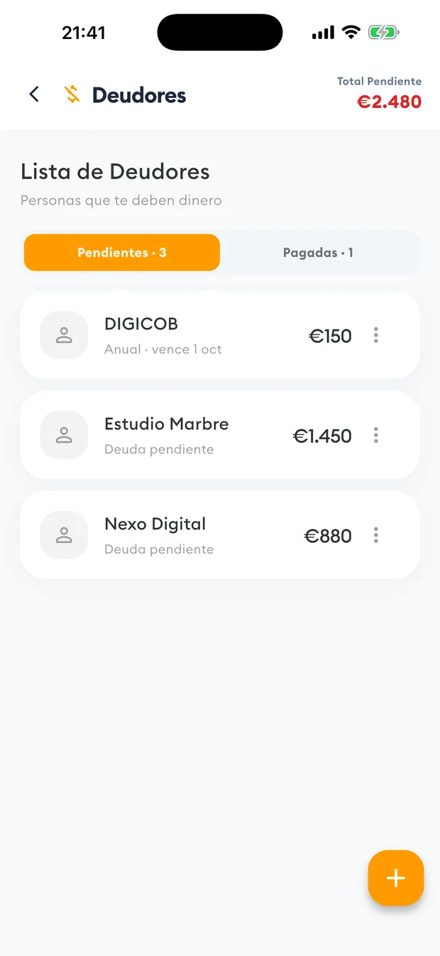 Lista de deudores con importes pendientes