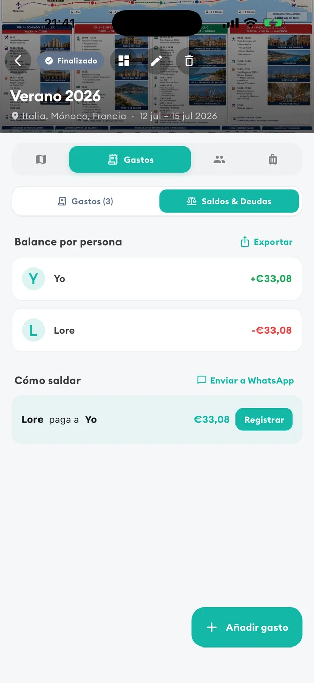 Saldos de gastos compartidos de un viaje