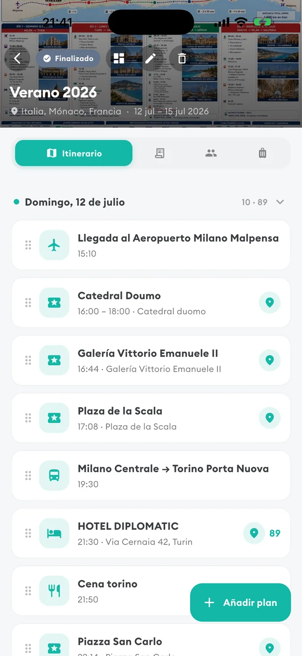 Itinerario de un viaje por días
